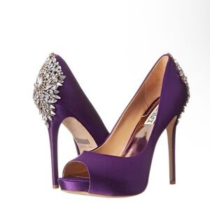 BADGLEY MISCHKA PURPLE CRYSTAL OPEN TOE KIARA HEELS SIZE 6